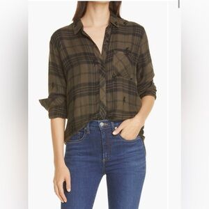NWT Rails Hunter flannel button up shirt in olive jet light - S